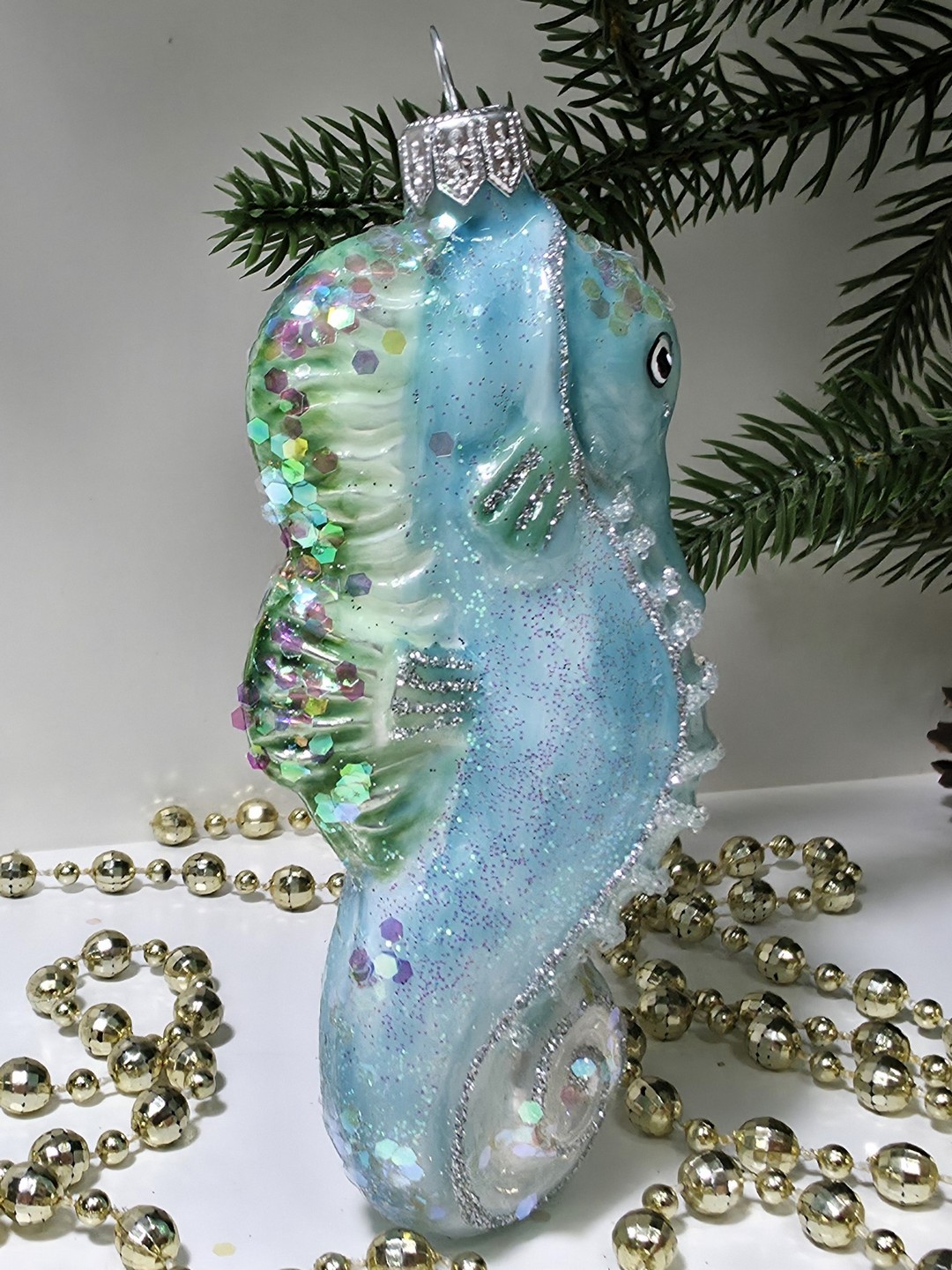 фото Стеклянная елочная игрушка Морской конек