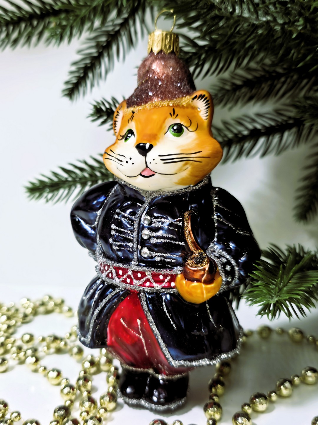 фото Стеклянная елочная игрушка Котофей