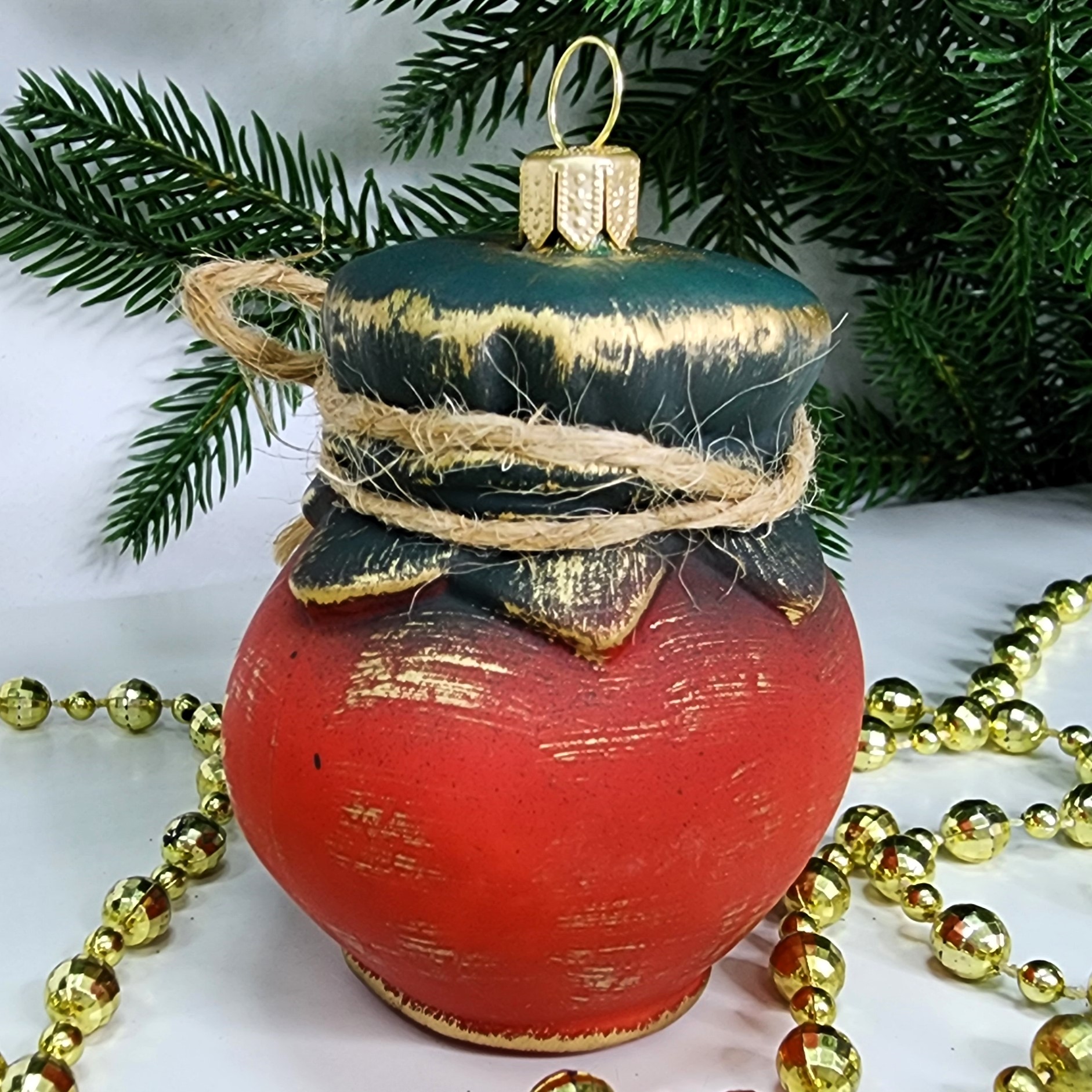 фото Стеклянная елочная игрушка Баночка мёда