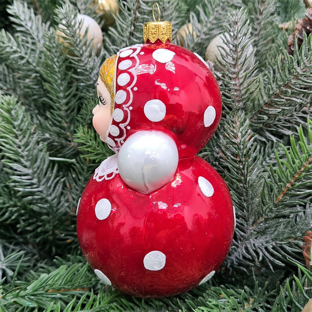 фото Стеклянная елочная игрушка Матрешка-неваляшка