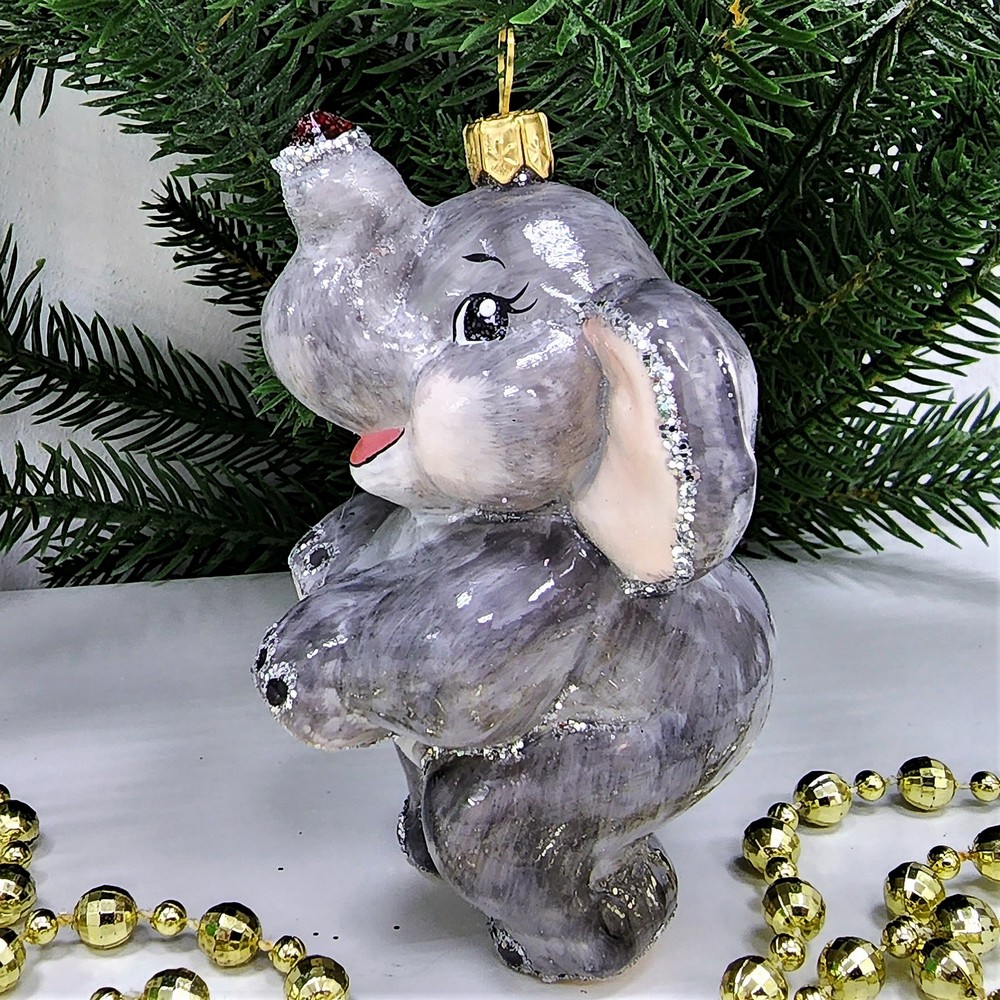 фото Стеклянная елочная игрушка Слоник малый