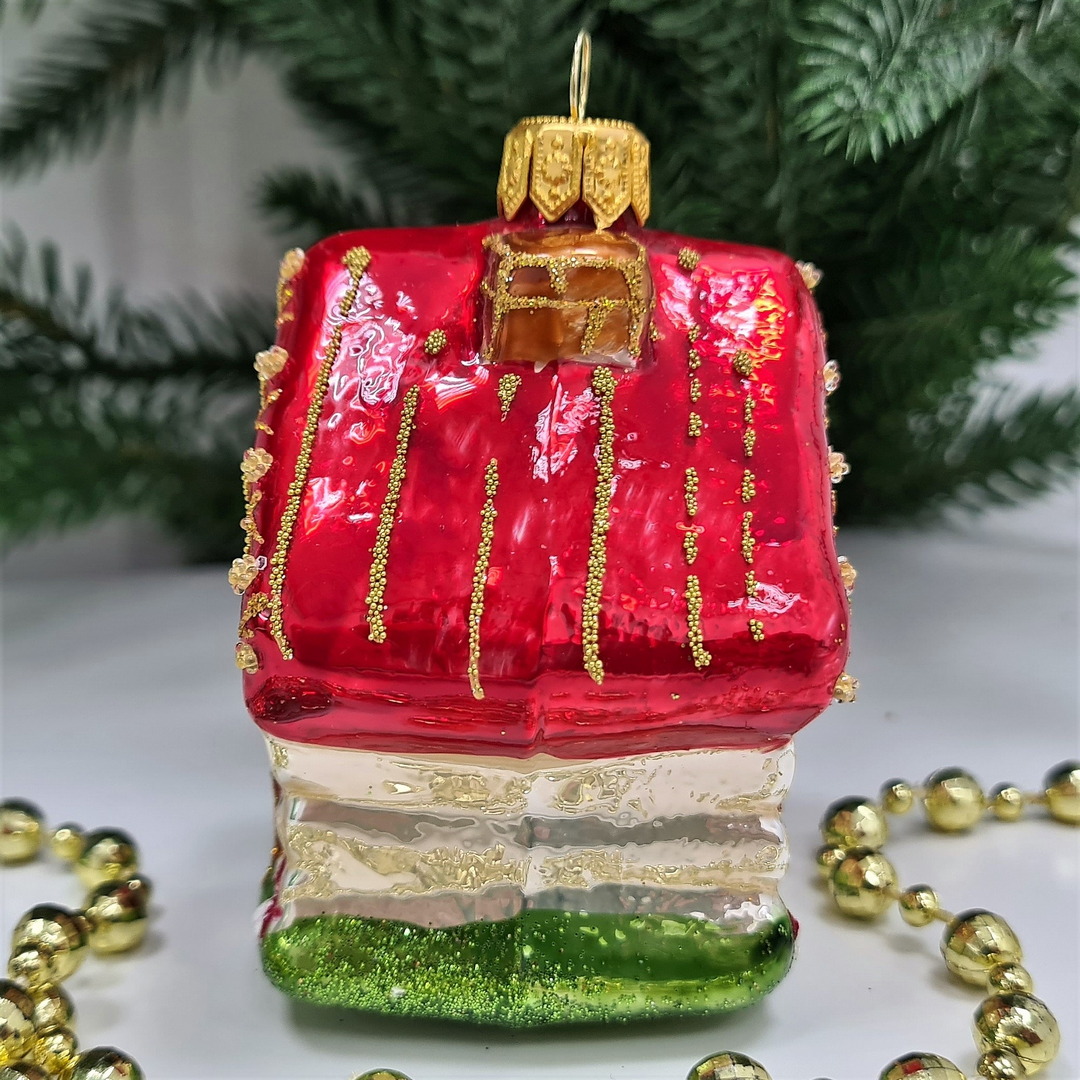 фото Стеклянная елочная игрушка домик