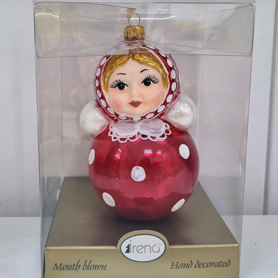 фото Стеклянная елочная игрушка Матрешка-неваляшка