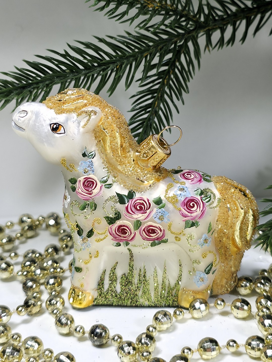 фото Стеклянная елочная игрушка Лошадка Версаль