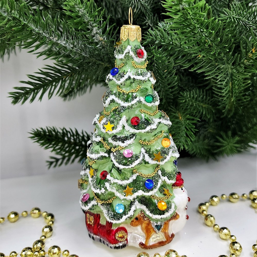 фото Стеклянная елочная игрушка Елочка с лошадкой винтаж