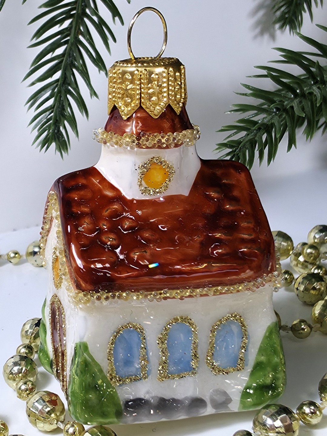 фото Стеклянная елочная игрушка Домик мини