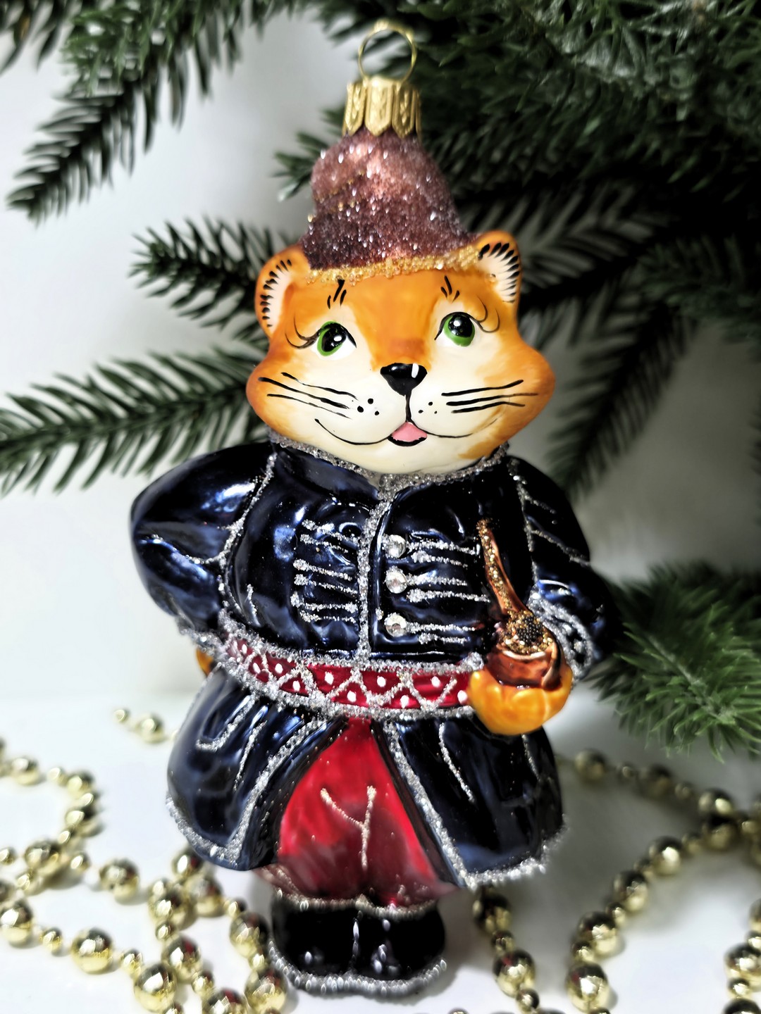 фото Стеклянная елочная игрушка Котофей