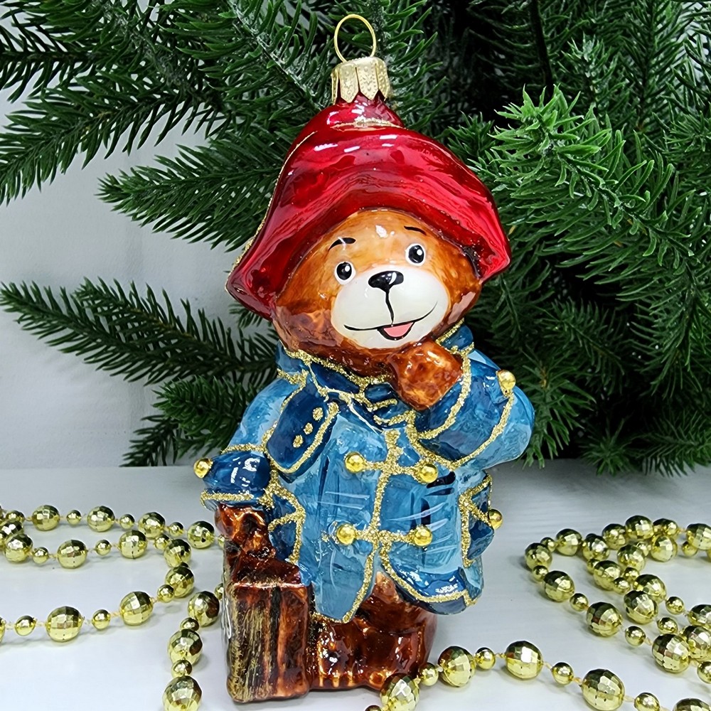 фото Стеклянная елочная игрушка Медвежонок Паддингтон