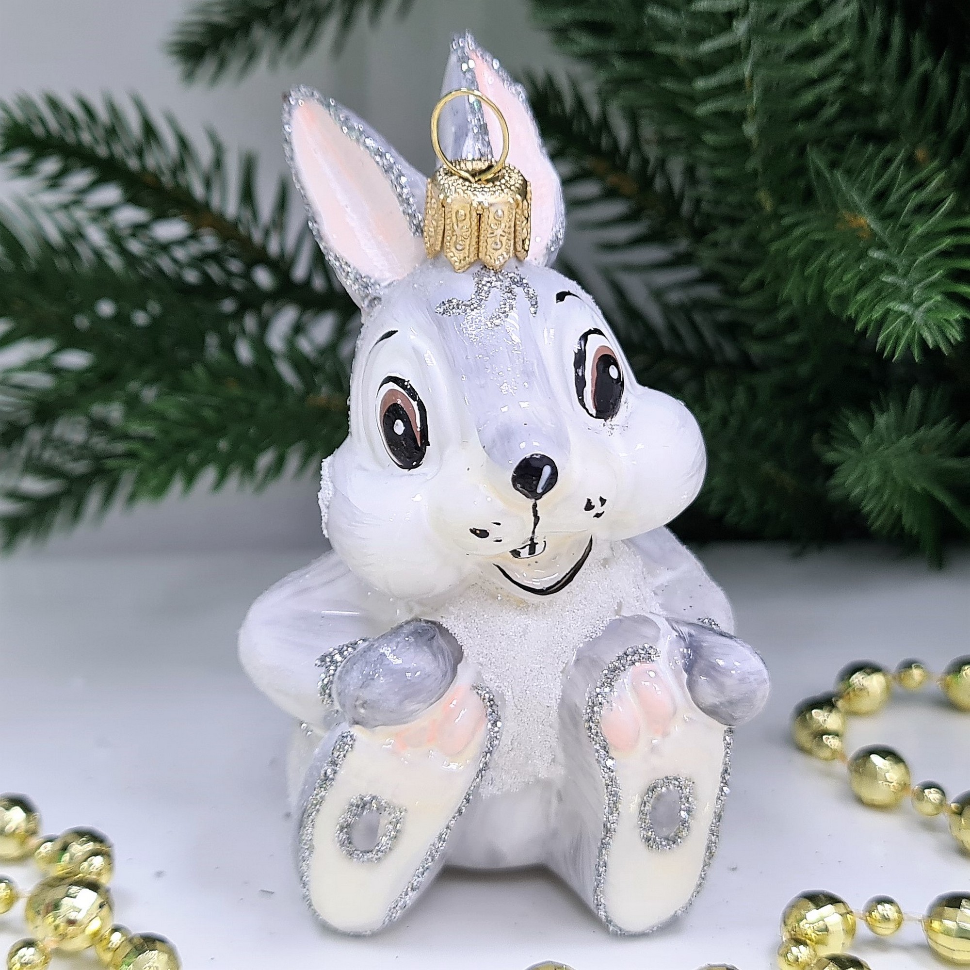 фото Стеклянная елочная игрушка Зайчик из Бемби
