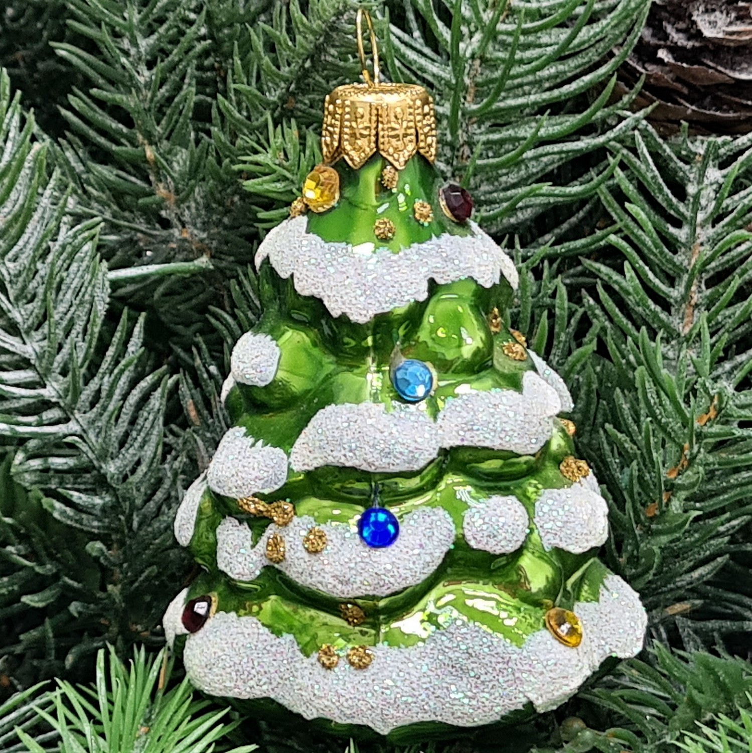 фото Стеклянная елочная игрушка Елочка мини с камнями