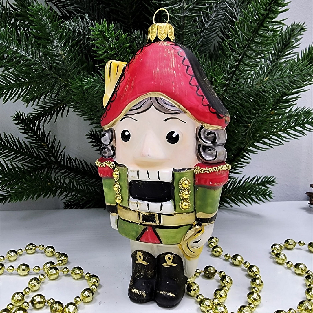 фото Стеклянная елочная игрушка Щелкунчик винтаж зеленый