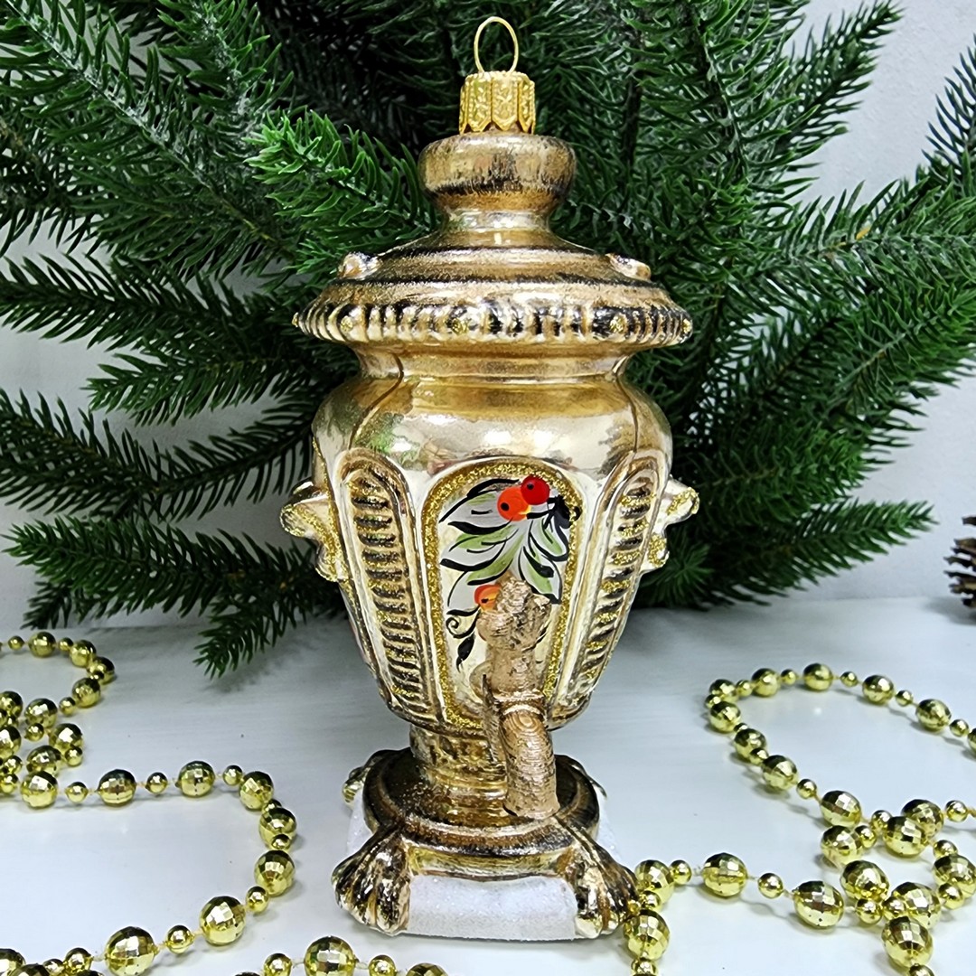 фото Стеклянная елочная игрушка Самовар