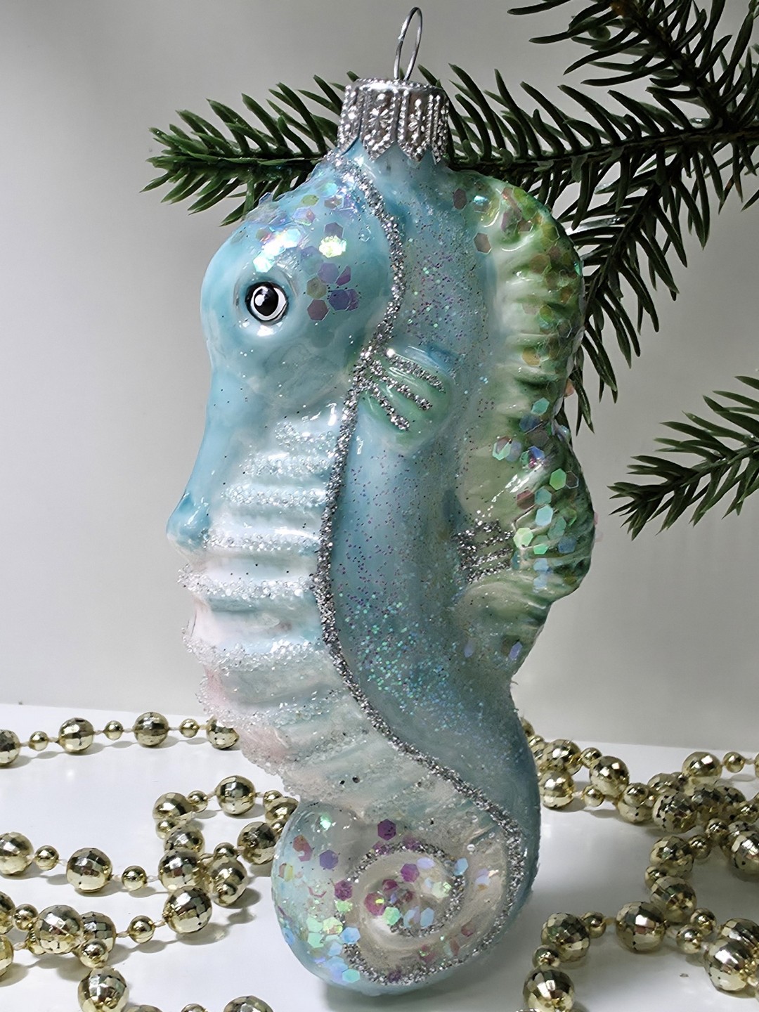 фото Стеклянная елочная игрушка Морской конек