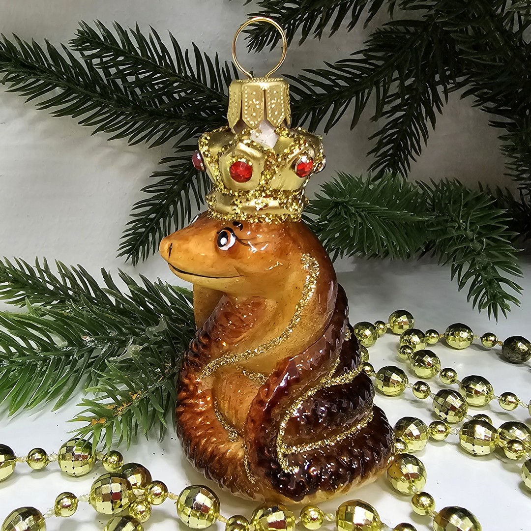 фото Стеклянная елочная игрушка Кобра в короне (без заводской упаковки)