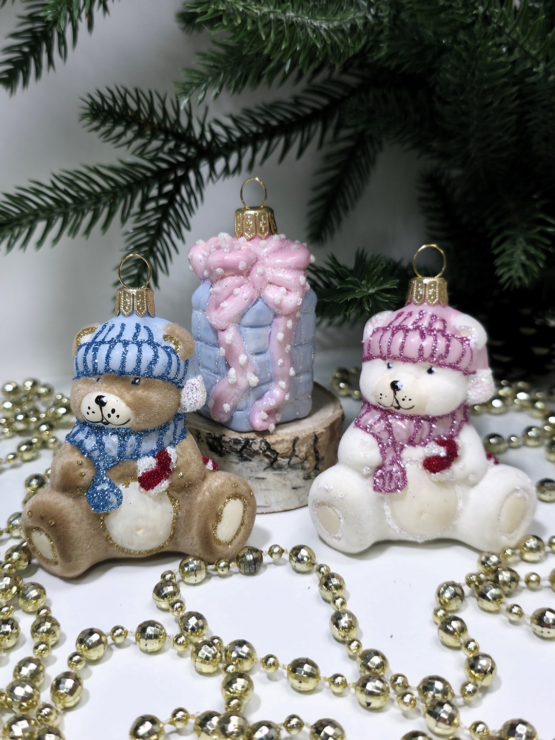 фото Набор ёлочных игрушек Два мишки и подарок