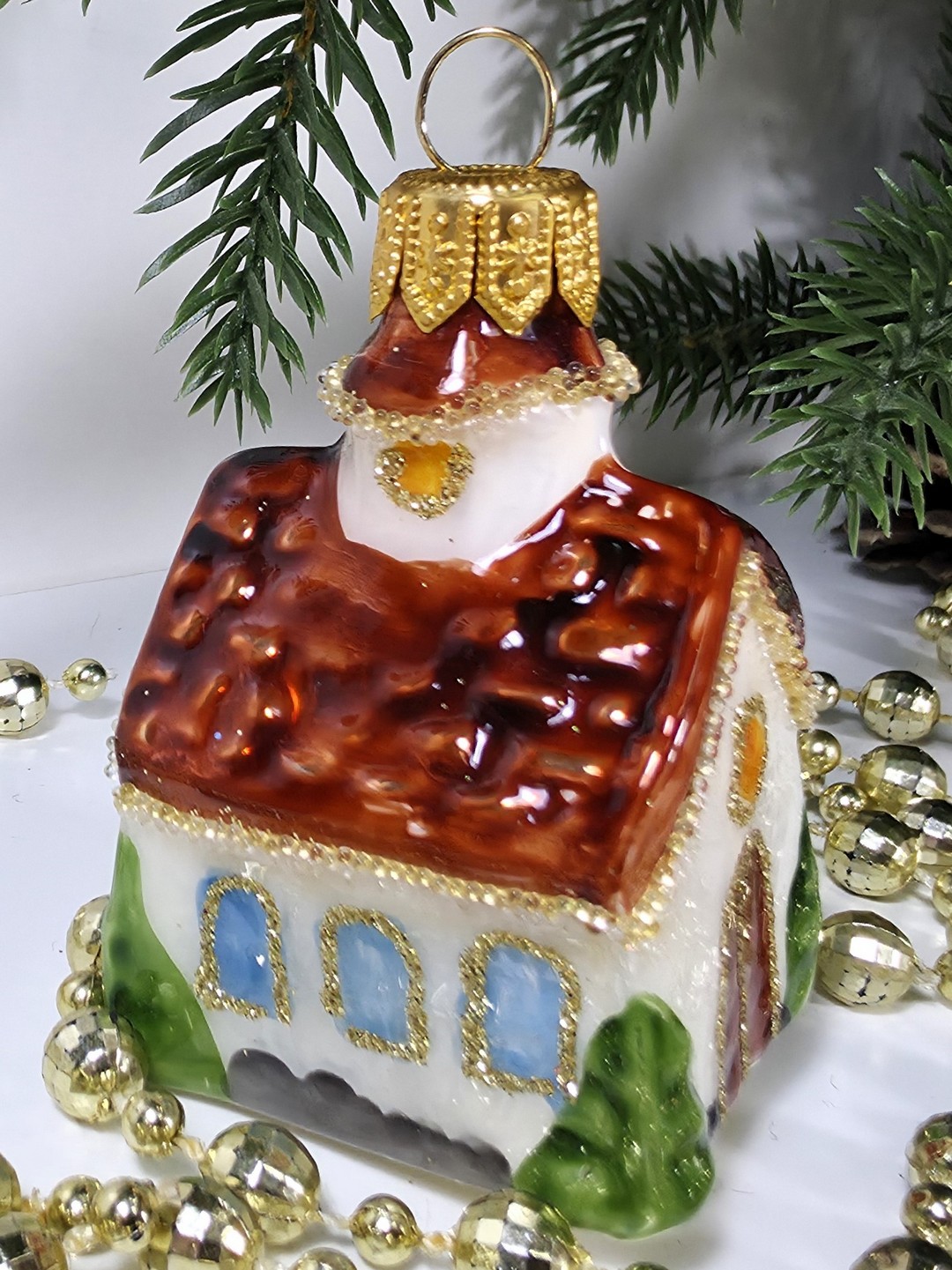 фото Стеклянная елочная игрушка Домик мини