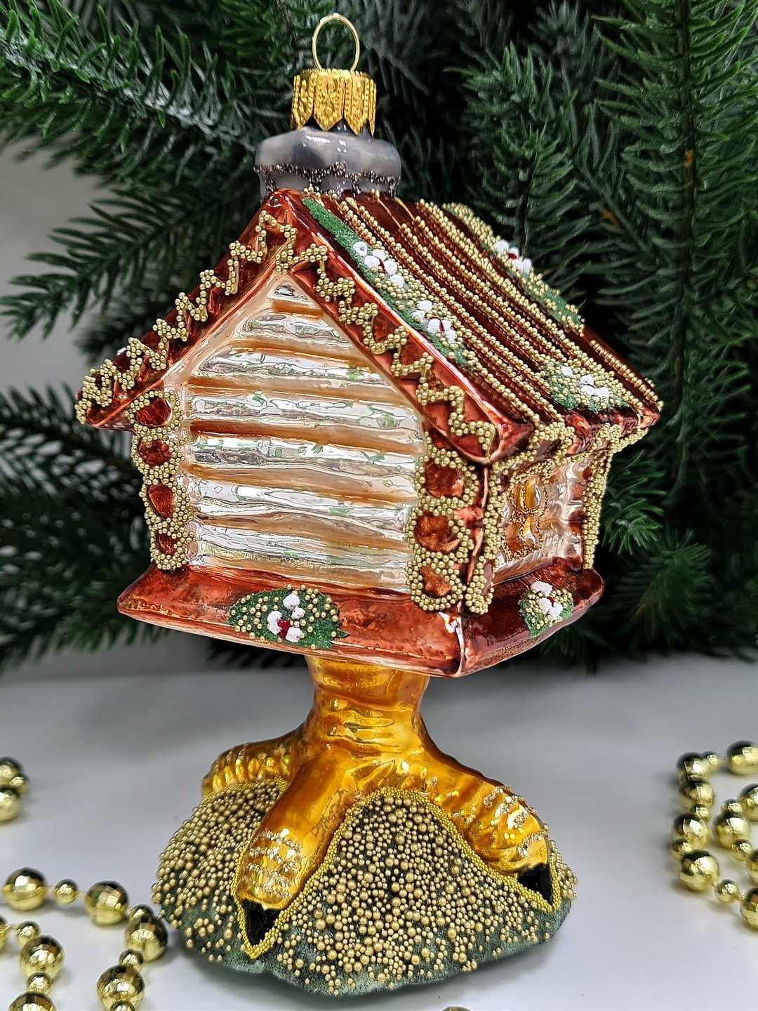 фото Стеклянная елочная игрушка Избушка на курьих ножках