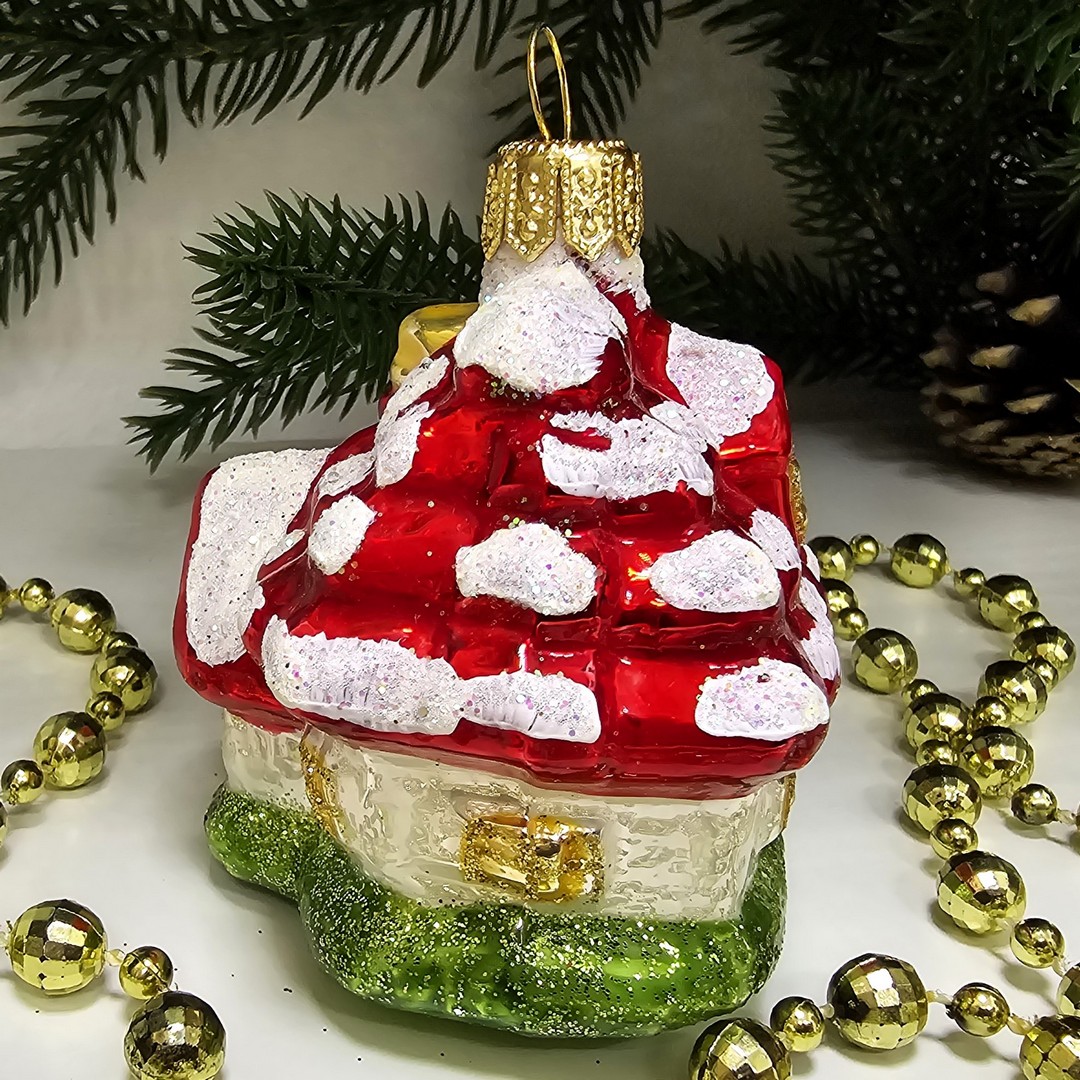 фото Стеклянная елочная игрушка Домик викторианский