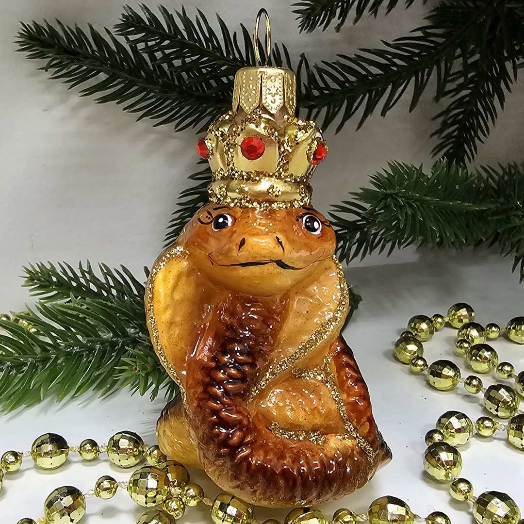 фото Стеклянная елочная игрушка Кобра в короне (без заводской упаковки)