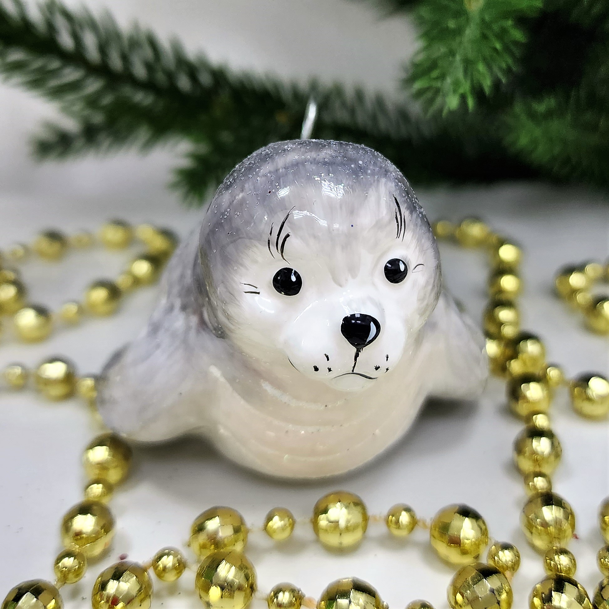 фото Стеклянная елочная игрушка Тюлень полярный