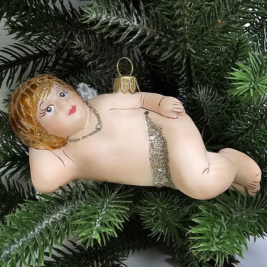 фото Стеклянная елочная игрушка Ангел лежит