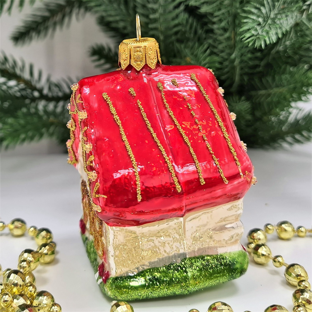 фото Стеклянная елочная игрушка домик