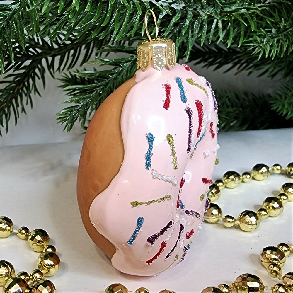 фото Стеклянная елочная игрушка Пончик Донат-2