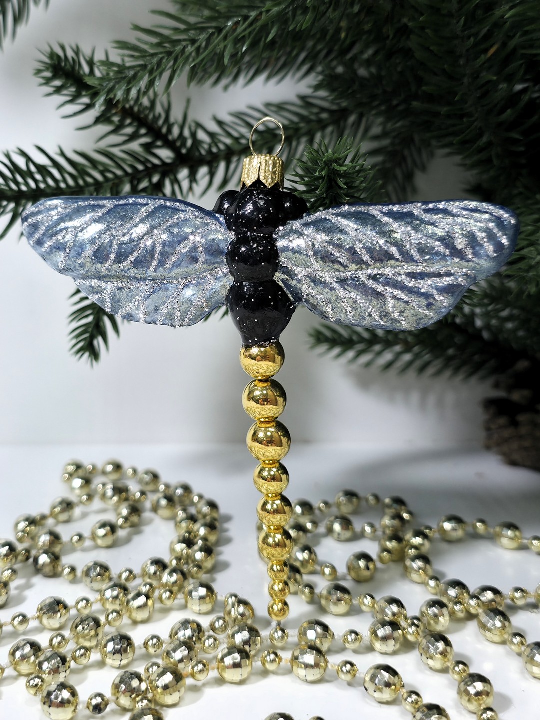 фото Стеклянная елочная игрушка Стрекоза