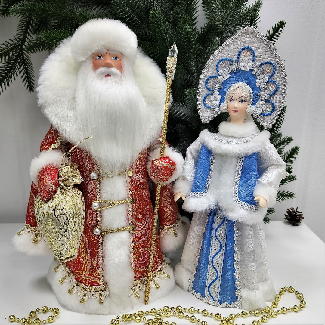 фото Набор Дед Мороз 33 см и Снегурочка 31 см из ткани №119